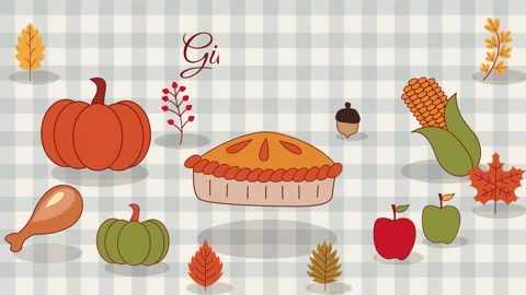 Thanksgiving dinner table top view with pie Vídeos de archivo 348617267