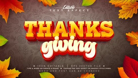 Thanksgiving Editable Text Effect Design with Autumnal Falling Leaves and T.. Stock Illustration