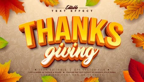 Thanksgiving Editable Text Effect Design with Autumnal Falling Leaves and Typ Stock Illustration