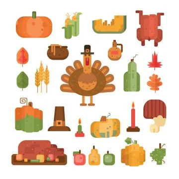 Thanksgiving elements and symbols set Stock Illustration