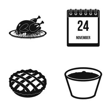 Thanksgiving elements including turkey, calendar, pie, and sauce Stock Illustration