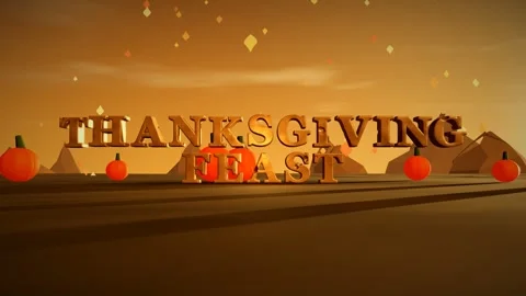 Thanksgiving Feast Burnished Copper 3D Letters with Pumpkins and Falling Maple Video stock 343370761