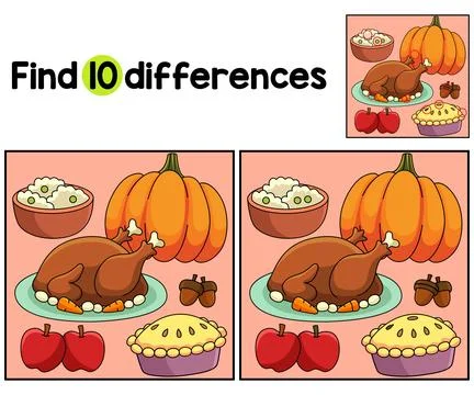 Thanksgiving Feast Find The Differences Stock Illustration