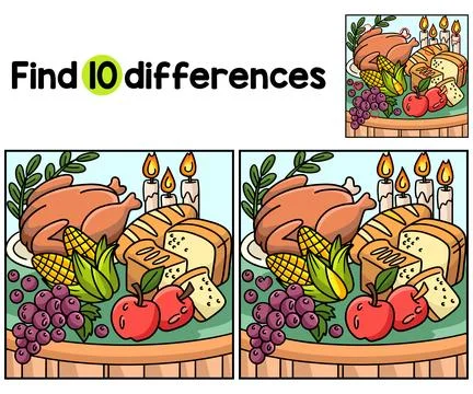 Thanksgiving Feast Find The Differences Stock Illustration