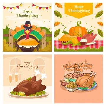 Thanksgiving Feast Illustration Vector Set Stock Illustration