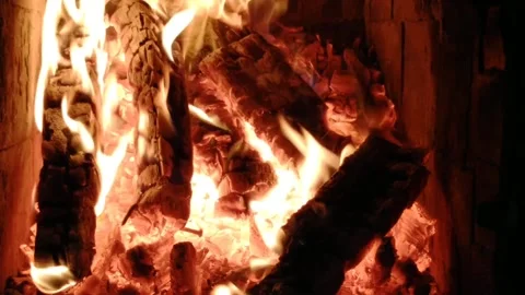 Thanksgiving fire in the fireplace. Stock Footage 220557052