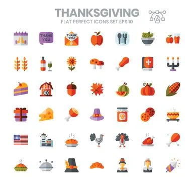Thanksgiving flat icons set.Vector illustration Stock Illustration