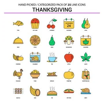 Thanksgiving  Flat Line Icon Set - Business Concept Icons Design Stock Illustration