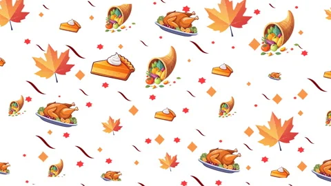 Thanksgiving food pattern animation with turkey, pumpkin pie, and cornucopi.. Stock Footage 328596086