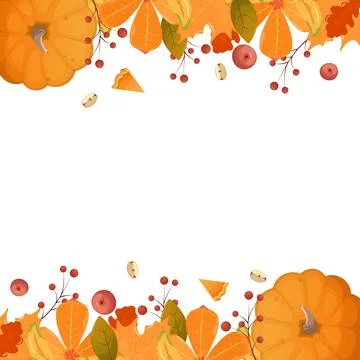 Thanksgiving frame made of leaves and pumpkin. Isolated vector illustration Stock Illustration