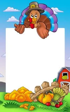 Thanksgiving frame with turkey  Stock Illustration