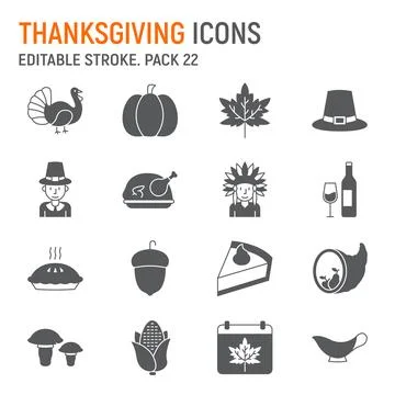 Thanksgiving glyph icon set Stockillustratie