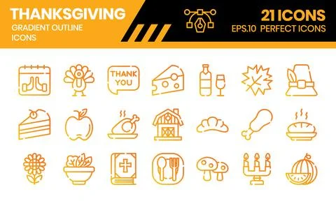 Thanksgiving gradient outline icons set.Vector illustration Stock Illustration