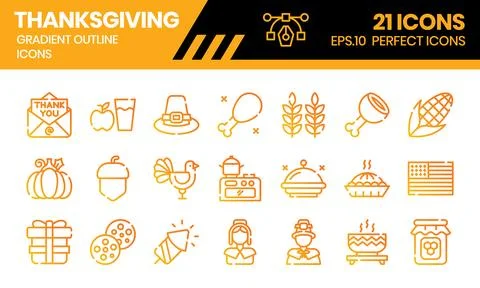 Thanksgiving gradient outline icons set.Vector illustration Stock Illustration