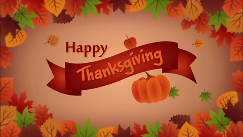Thanksgiving greeting card with falling leafes and pumpkin Stock Footage 80702611