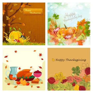 Thanksgiving Greeting Card Vector Set Stock Illustration