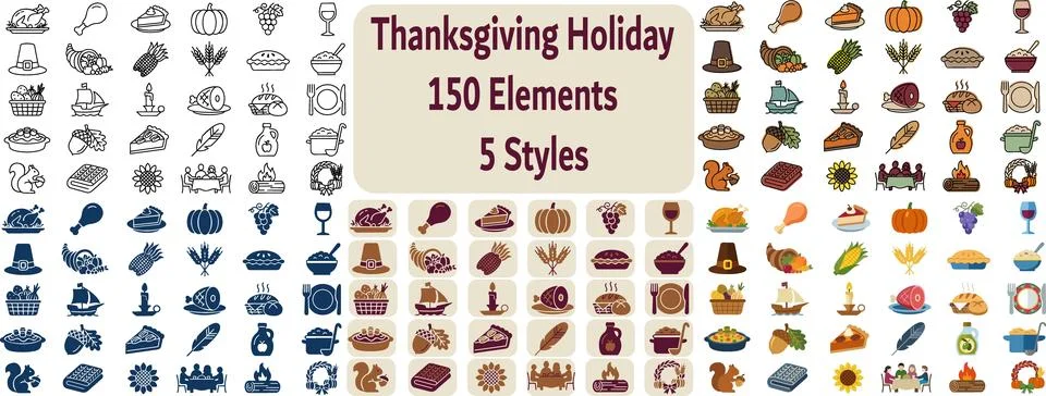 Thanksgiving holiday elements icon set grand collection Stock Illustration