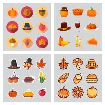 Thanksgiving Icon Collection Vector Set Stock Illustration