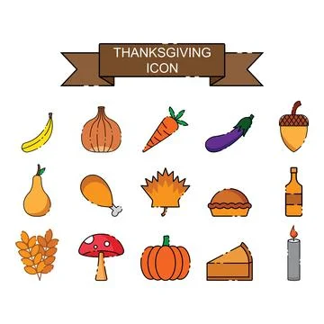 Thanksgiving icon set vector Stock Illustration