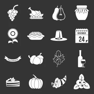 Thanksgiving icons set grey vector Stock Illustration