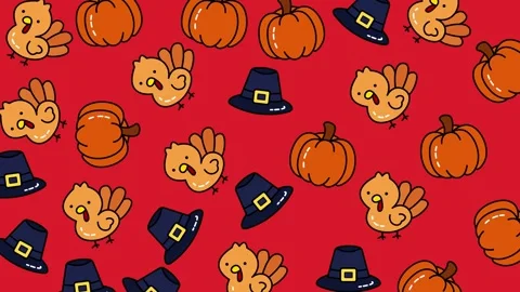Thanksgiving Pattern - Pumpkins, Turkeys, and Pilgrim Hats for Festive Cele.. Stock Footage 320207989
