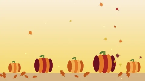 Thanksgiving Pumpkins Row and Falling Leaves Warm Gradient Loop Background Stock Footage 346370045