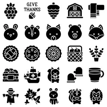 Thanksgiving related solid vector icon set 5 Stock Illustration
