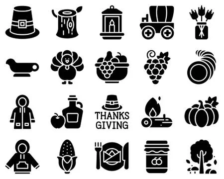 Thanksgiving related solid vector icon set 1 Stock Illustration