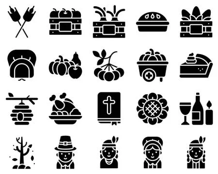 Thanksgiving related solid vector icon set 1 Stock Illustration