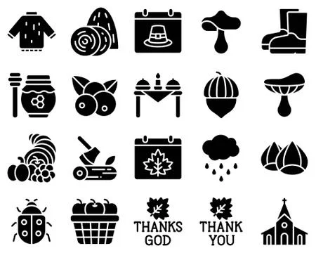 Thanksgiving related solid vector icon set 3 Stock Illustration