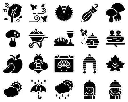 Thanksgiving related solid vector icon set 4 Stock Illustration