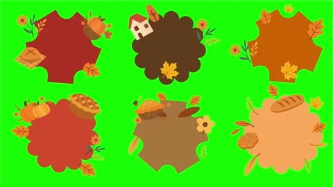 Thanksgiving round frames with pumpkins bread and autumn leaves Video stock 316225079