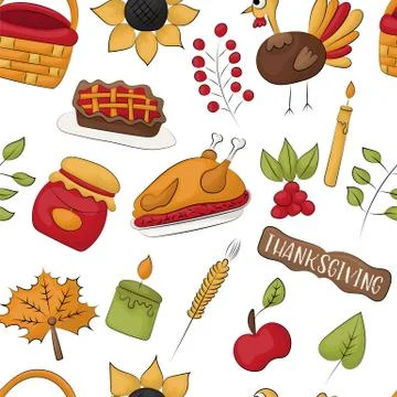 Thanksgiving seamless pattern background. Traditional holiday food harvest Stock Illustration
