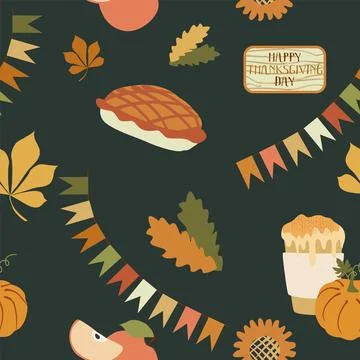 Thanksgiving Seamless pattern. Vector Autumn background with yellow Leaves, P Stock Illustration