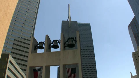 Thanksgiving Square Bells And Flags Dallas Texas Video stock 63444065