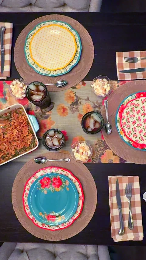 Thanksgiving Table Meal Spread with Festive Dinnerware – Vertical 4K Video Stock Footage 326835422