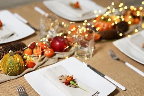 Thanksgiving table setting Stock Photos
