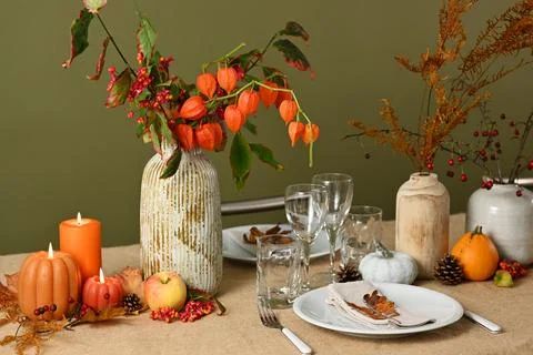 Thanksgiving table setting Stock Photos