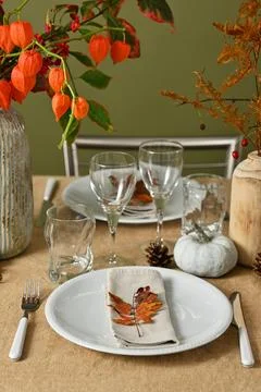 Thanksgiving table setting Stock Photos