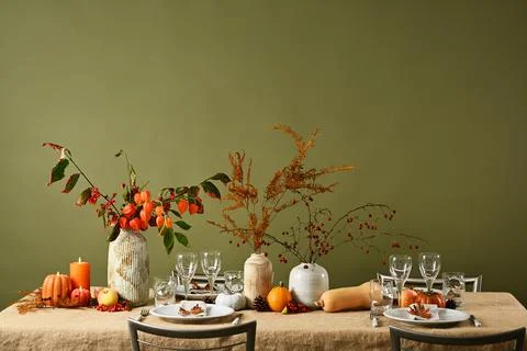 Thanksgiving table setting Stock Photos
