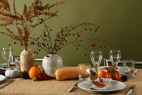 Thanksgiving table setting Stock Photos