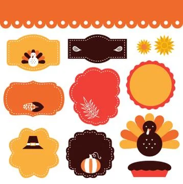 Thanksgiving tags and elements set isolated on white Stock Illustration