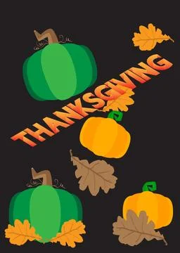 Thanksgiving text with Autumn leaf and Pumpkin. Poster for celebrating Grat.. Stock Illustration