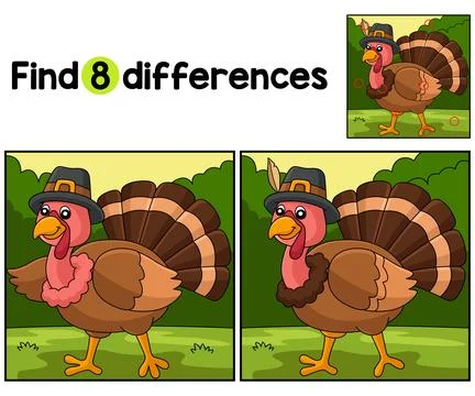 Thanksgiving Turkey with Hat Find The Differences Stock Illustration