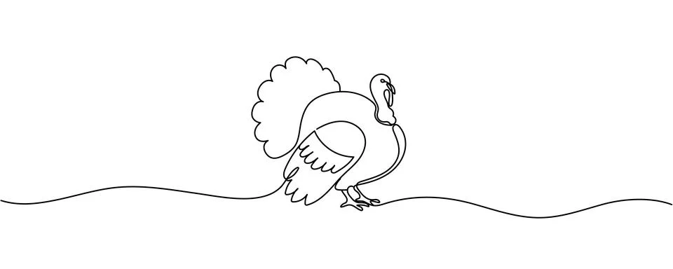 Thanksgiving turkey one continuous line drawing .Fall harvest line art. Happy Stock Illustration