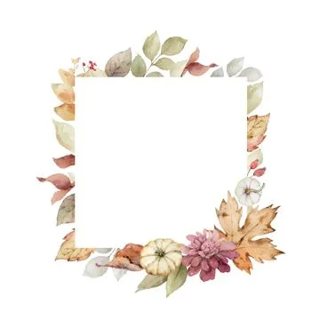 Thanksgiving vector frame colorful pumpkins with autumn leaves and flowers. Stock Illustration