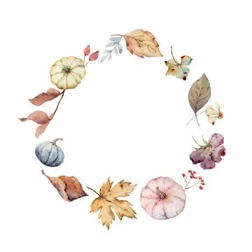 Thanksgiving vector frame colorful pumpkins with autumn leaves and flowers. Stock Illustration