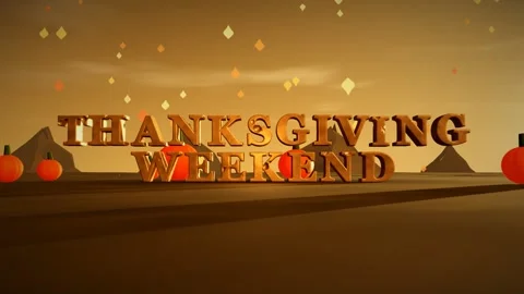 Thanksgiving Weekend Burnished Copper 3D Letters with Pumpkins and Falling Stock Footage 343371110