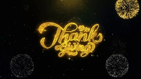 Thanksgiving Written Gold Particles Exploding Fireworks Display Video stock 98953149
