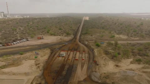Thar Engro Coal Mining Access Road Cutting Through Sindh Desert Stock Footage 344055804
